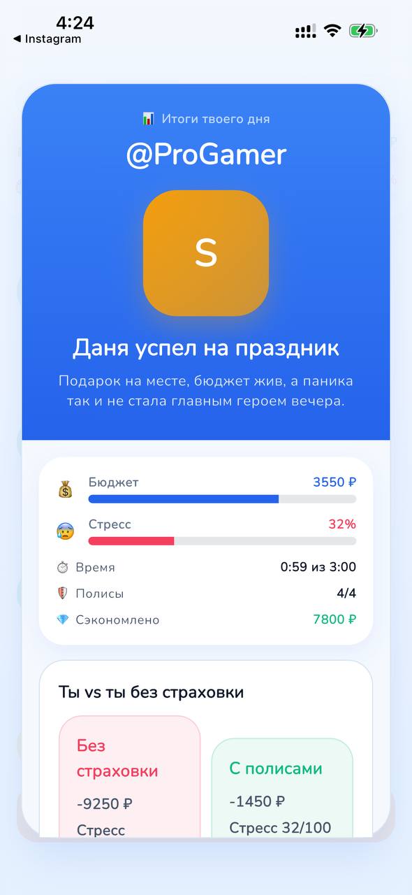 Экран с итоговым рейтингом S